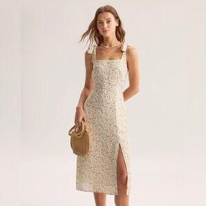 Rihoas Yellow Floral Shirred Slip Midi Dress